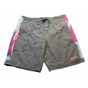Nike Swim Trunks Adult Mens L Large Size Pink Gray Lined Board Shorts Logo